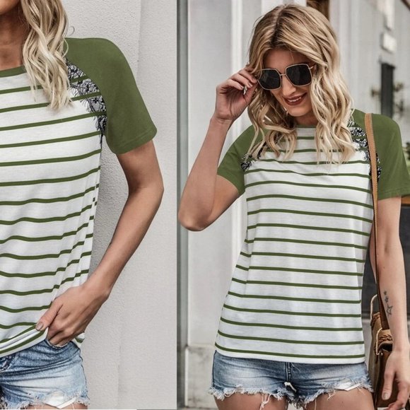 ⭐️Sale NEW!  Sizes 6, 8/10 or 12 Striped Raglan Sleeve Tee - Picture 2 of 2